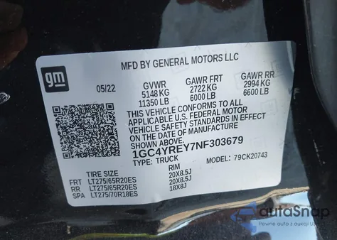 2022 Chevrolet Silverado 2500Hd 4Wd Standard Bed High Country из США, поврежденный, VIN 1GC4YREY7NF303679